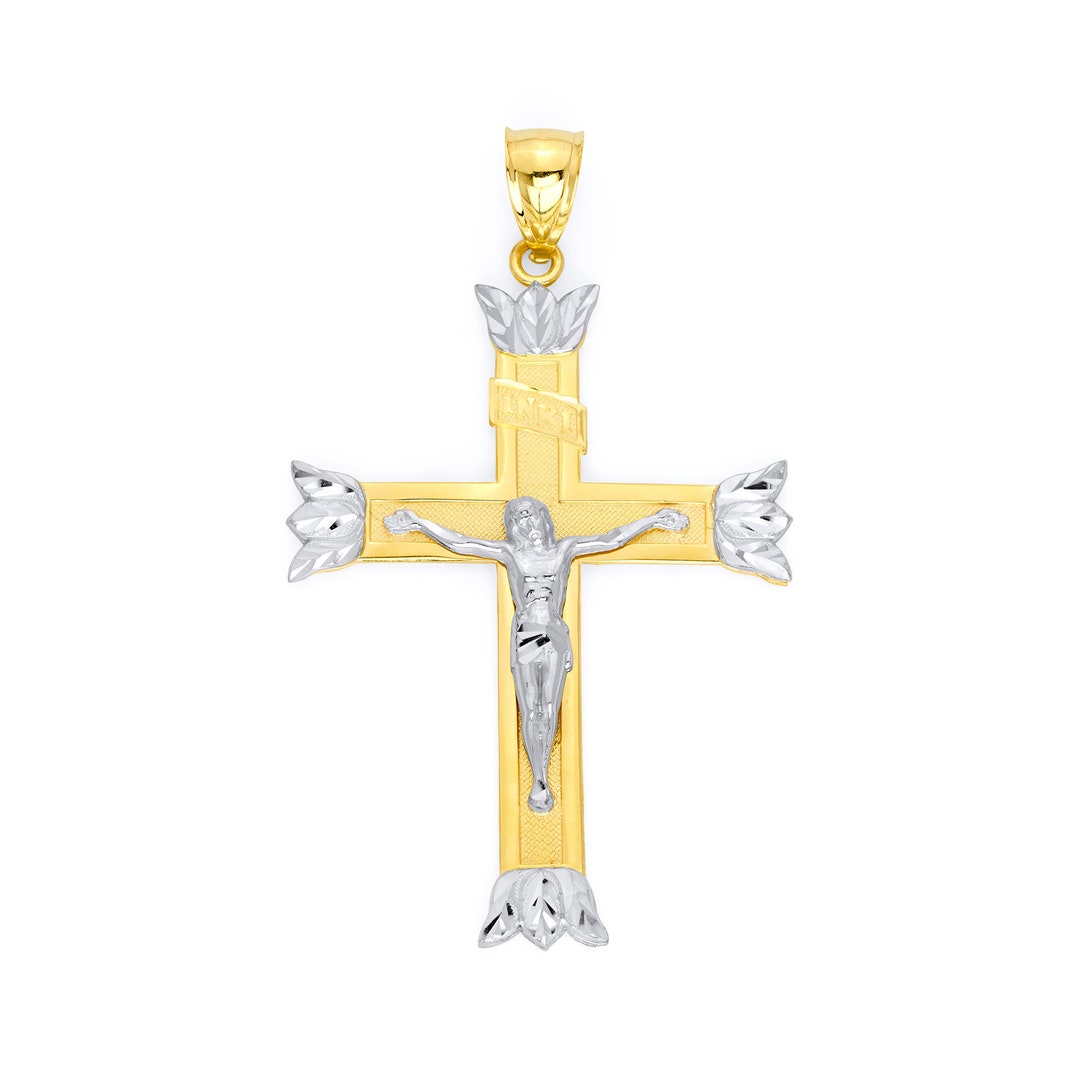 Large Solid Gold Crucifix Necklace 10k or 14k Cross Necklace, Hip Hop