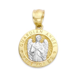 10k Real Solid Gold Guardian Angel Medal, Gold Angel Pendant for Protection Necklace Religious Gifts for Women, Medallion Necklace for Her