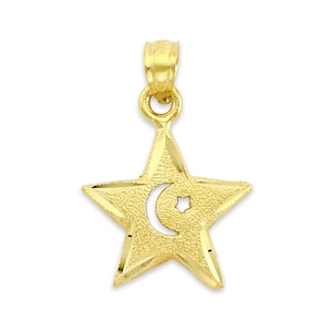 Solid Gold Islamic Crescent and Star Pendant: 10k/14k Religious Jewelry