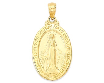 Gold Miraculous Medal Necklace 10k or 14k Solid Gold Virgen De Guadalupe Pendant Gold Virgin Mary Necklace First Anniversary Gift for Her