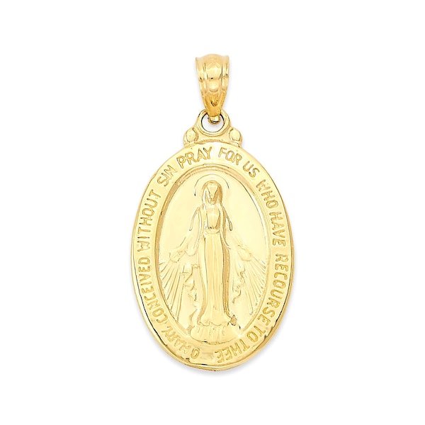 Solid Gold Miraculous Medal Necklace: 10k/14k Virgen De Guadalupe Pendant