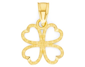 14k Solid Gold Four Leaf Clover Pendant: Lucky Irish Charm Necklace