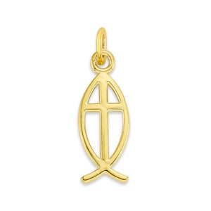 Mini Real Solid Gold Ichthys Fish Charm Available in 10k or 14k, Micro Cute Religious Charm to Attach to Charm Bracelet or Necklace