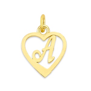 Mini Real Solid Gold Heart Initial Charm Available in 10k or 14k Gold, Tiny Cute Personalized Letter to attach to Charm Bracelet or Necklace
