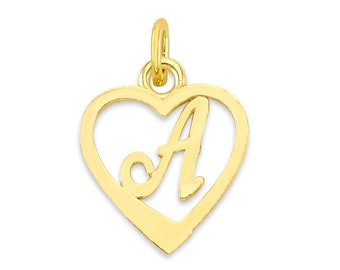 Mini Real Solid Gold Heart Initial Charm Available in 10k or 14k Gold, Tiny Cute Personalized Letter to attach to Charm Bracelet or Necklace