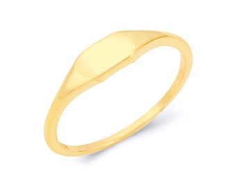 Chevalière fine en or jaune 10 carats, chevalière personnalisée, bague midi personnalisée en or massif véritable pour elle, bague monogramme gravée personnalisée