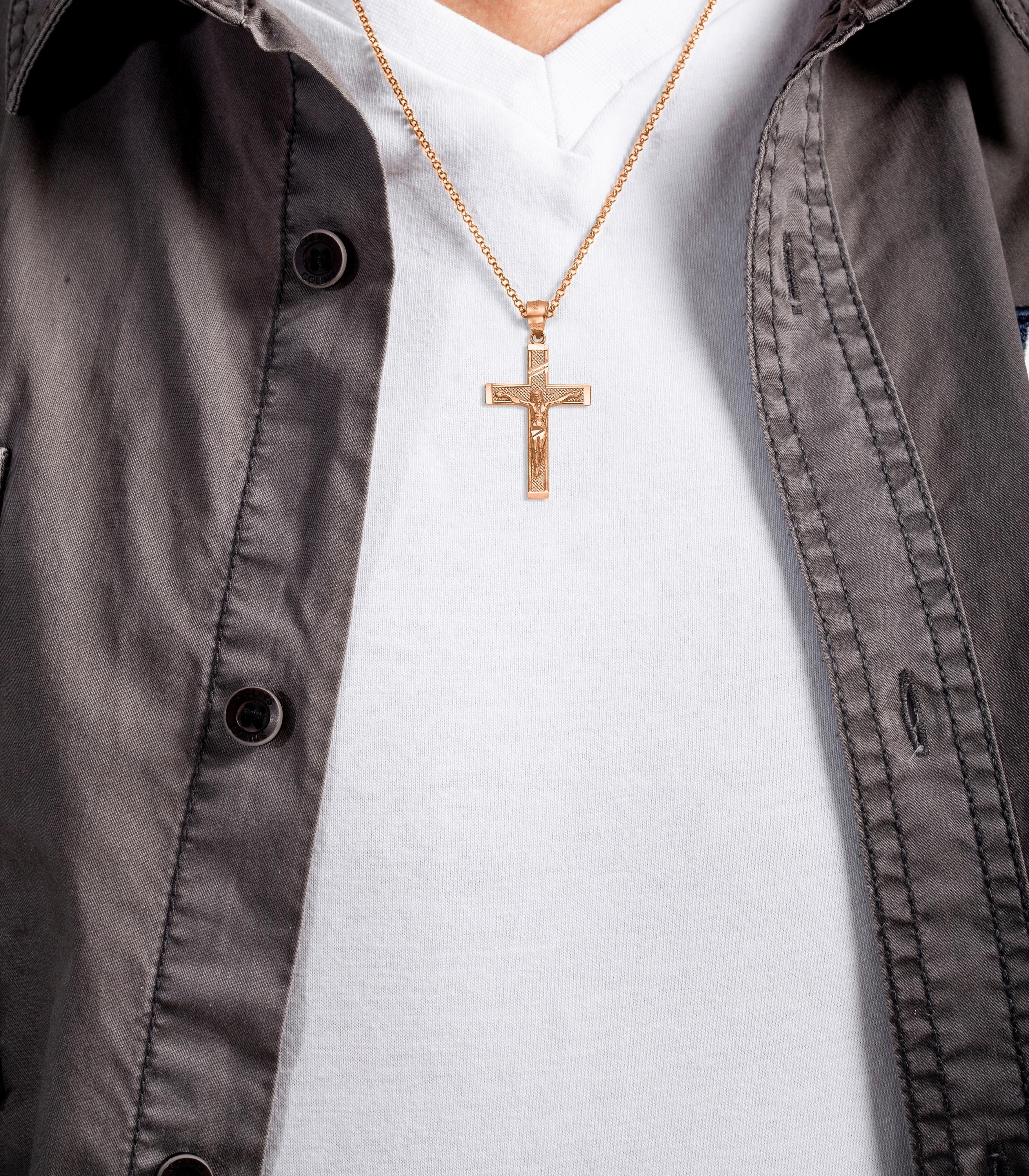 Solid 10k Rose Gold Crucifix Pendant: Unisex Religious Necklace - Etsy