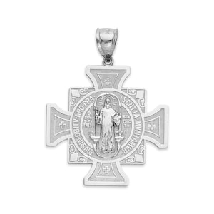 925 Sterling Silver Saint Benedict Cross Medal, Solid Silver San Benito Pendant for Necklace, Silver Cross Jewelry for Catholic Gift