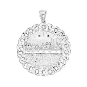 Large 925 Sterling Silver Last Supper Pendant, Religious Gifts for Men Jesus Pendant Christian Jewelry Catholic Gifts, Hip Hop Jewelry