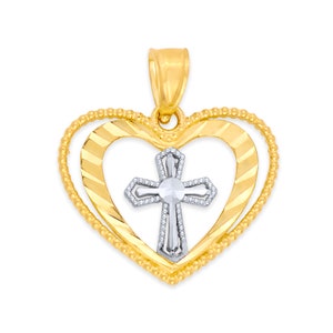 14k Gold Heart Cross Pendant Necklace: First Communion Gift