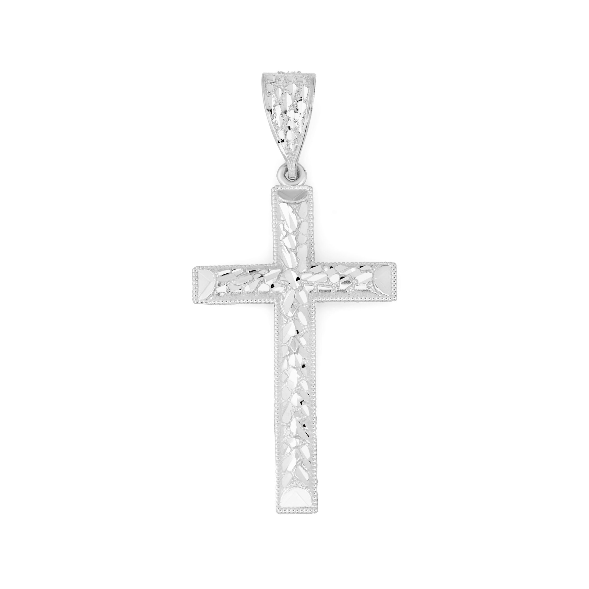 Large Sterling Silver Nugget Cross Pendant - Christian Jewelry