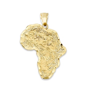 10k or 14k Real Solid Gold Africa Pendant, African Jewelry for Birthday Gift Textured Map of Africa Continent Necklace