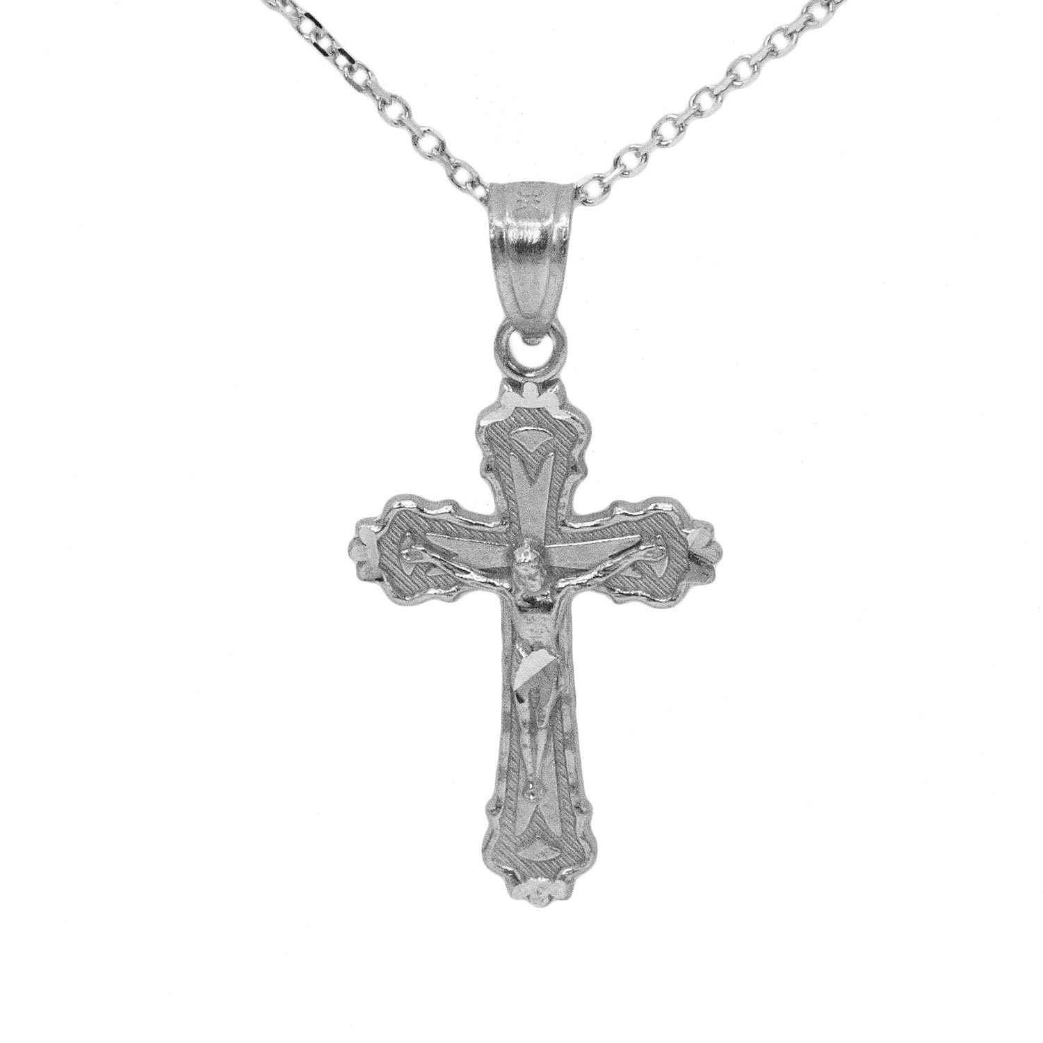 14k White Gold Crucifix Necklace Etsy