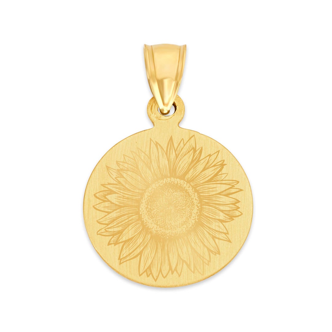 10k Gold Sunflower Necklace Solid Gold Dainty Sunflower Etsy