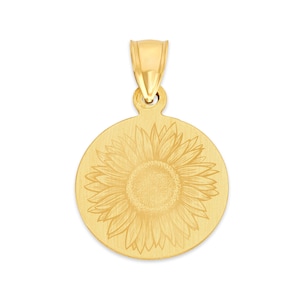 10k Gold Sunflower Necklace Solid Gold Dainty Sunflower Jewelry Custom Engraved Pendant Coin Pendant Necklace 3rd Anniversary Gift for Her