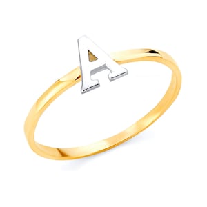 Anillo inicial de oro de 10 quilates, regalos de anillo personalizados para mujeres, anillo de nombre, joyería grabada, anillo de letras, regalos para mamá, joyería inicial de anillo de pila