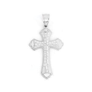 Gran colgante de cruz con pepitas de plata de ley: regalo de joyería religiosa