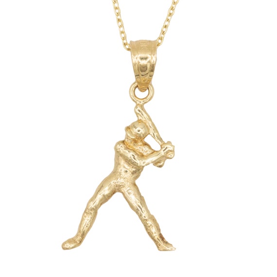 14k Gold Baseball Baseball Necklace Solid Gold Batter Jewelry Etsy