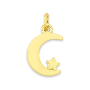 Solid Gold Moon and Star Charm: 10k/14k Celestial Pendant