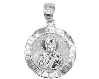 925 Sterling Silver Saint Nicholas Medallion, The Patron of Children Pendant, Silver St. Nicholas Necklace Medal Pray for Us