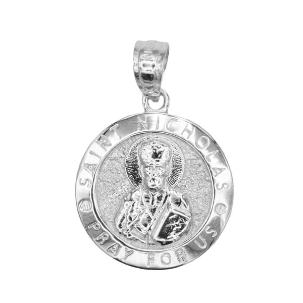 925 Sterling Silver Saint Nicholas Medallion, The Patron of Children Pendant, Silver St. Nicholas Necklace Medal Pray for Us