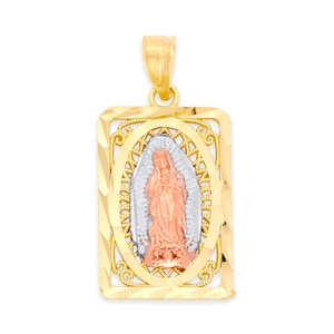10k Gold Our Lady of Guadalupe Pendant: Solid Gold Virgin Mary Necklace