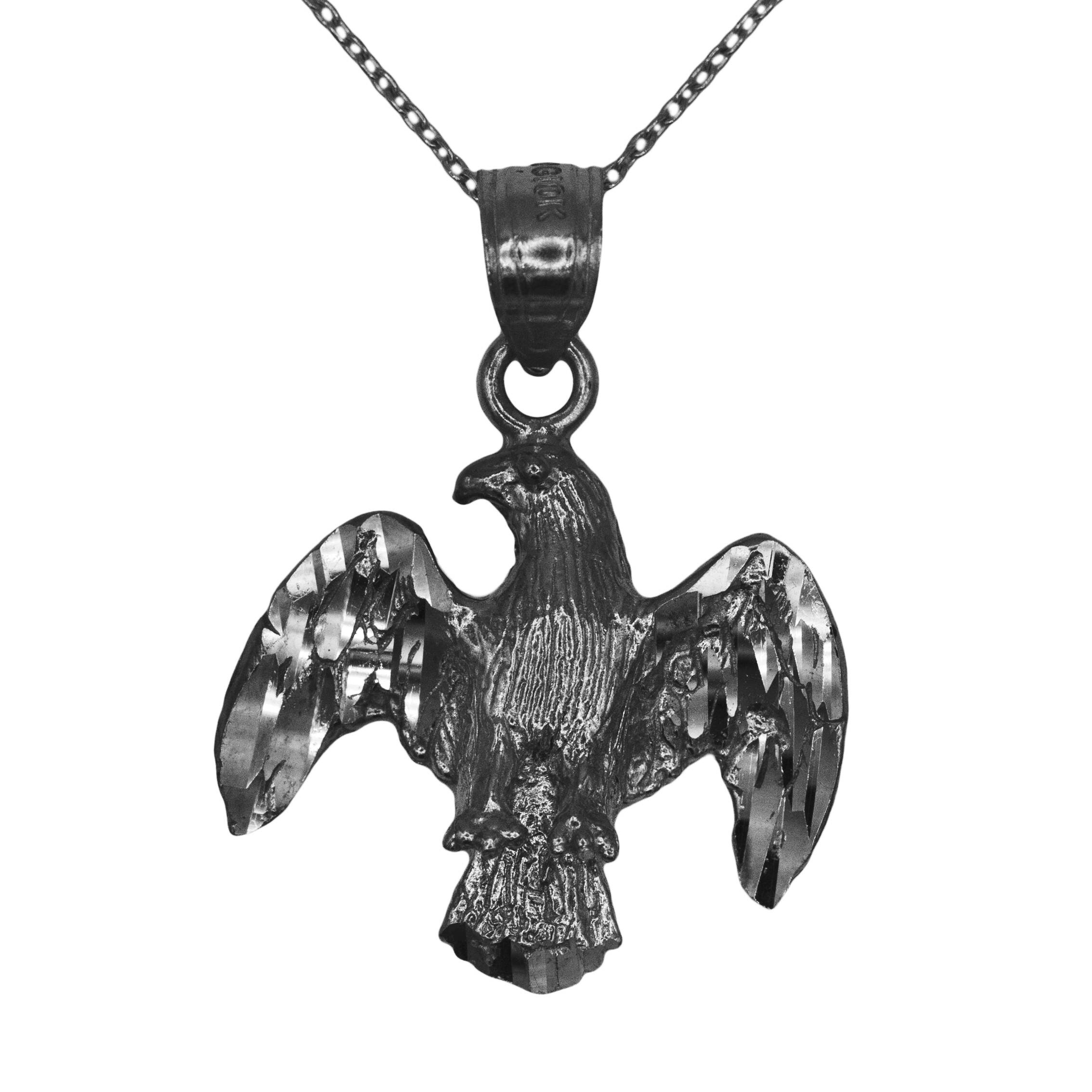 10k Black Rhodium Gold Eagle Necklace With Gold Chain Gold Animal Necklace Bird Jewelry With Diamond Cut Finish Eagle Necklace For Men