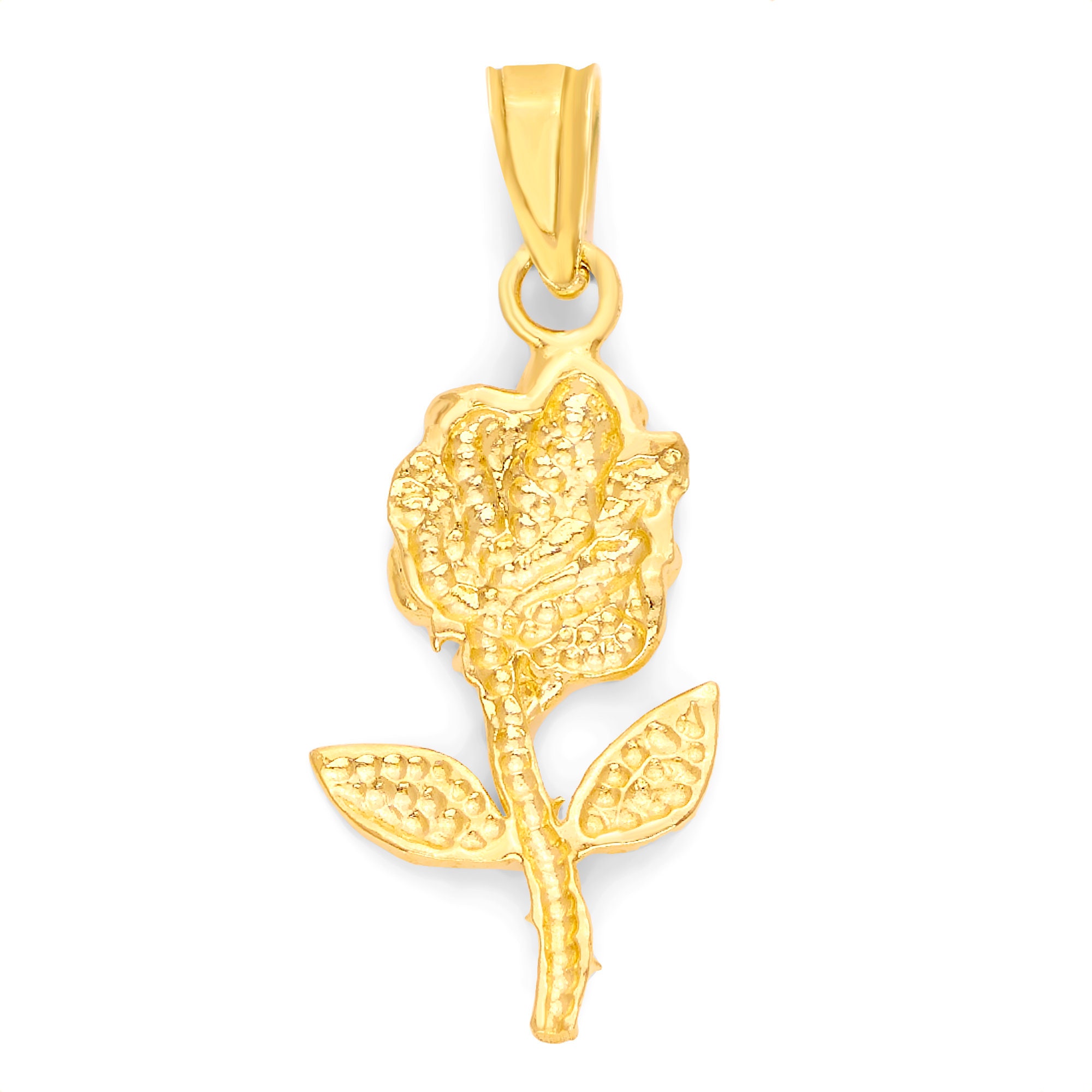 Solid 10K Gold Hanging Rose Charm – Yellow Gold Rose Flower Jewelry – Handcrafted In USA - View #11