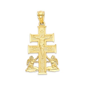 Colgante Cruz de Caravaca de Oro Macizo para Collar, Amuleto de Protección de Caravaca de Oro de 10k o 14k para Adultos y Niños, Regalo de Bautismo