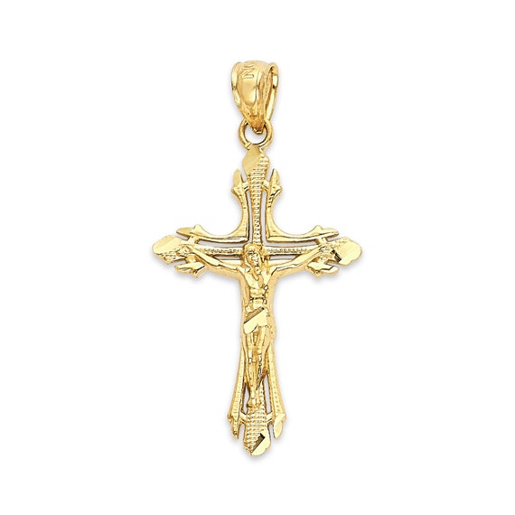 14k Gold Jesus Piece Solid Gold Cross Pendant, 10 Or 14k, Crucifix