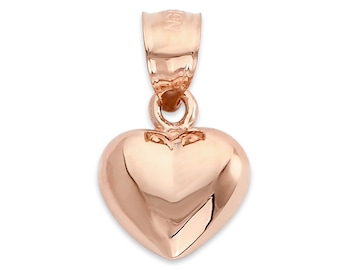 14k Solid Rose Gold Heart Pendant:  Romantic Gift