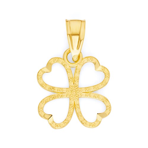 14K Solid Yellow Gold Four Leaf Clover Pendant Charm Four Etsy