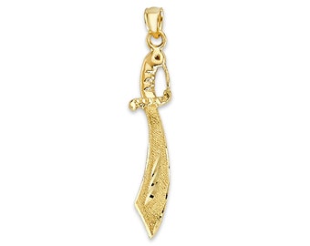 Colgante de cimitarra de oro macizo: collar con espada de corte de diamante de 10k/14k