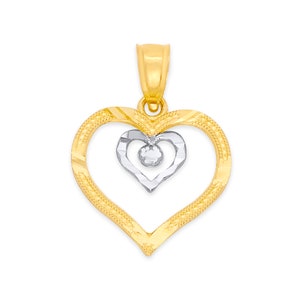 14k Two Tone Gold Heart Pendant: Delicate Yellow & White Gold