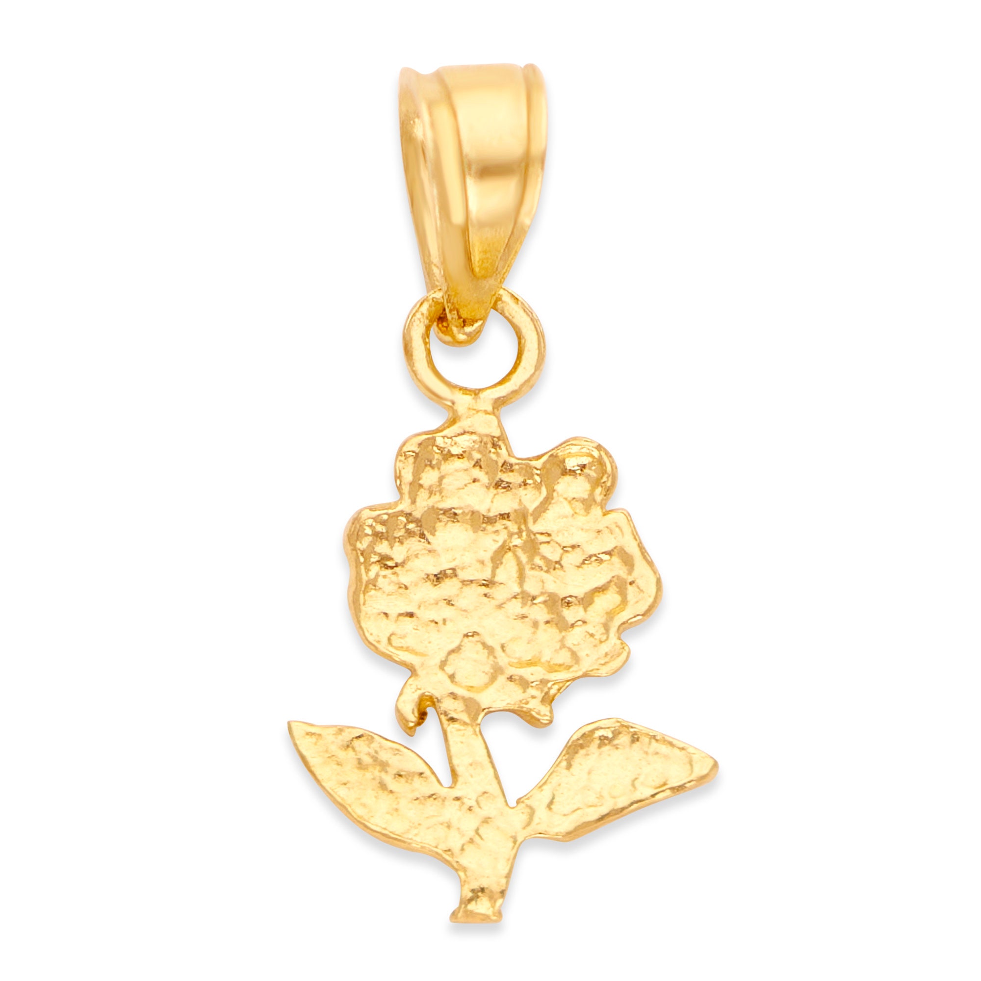 10k Solid Gold Rose Pendant Necklace: Diamond Cut Floral Jewelry