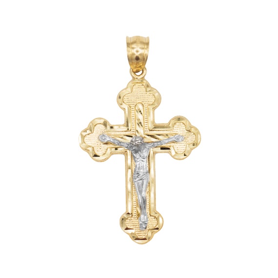 Large 14k Gold Nugget Crucifix With Diamond Cut Finish Solid - Large Solid Gold Cross Pendant Large 14k Gold Nugget Crucifix With Diamond Cut Finish Solid - Large Solid Gold Cross Pendant