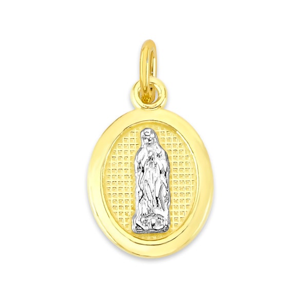 Mini Real Solid Two-tone Gold Guadalupe Charm Available in 10k or 14k Gold, Micro Virgin Mary Charm to attach to Charm Bracelet or Necklace