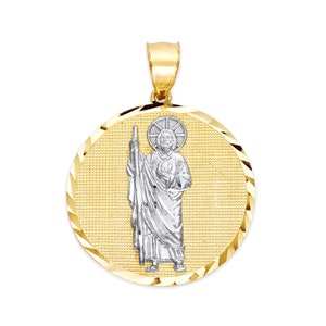 10k Solid Gold St Jude Pendant: Catholic Patron Saint Necklace