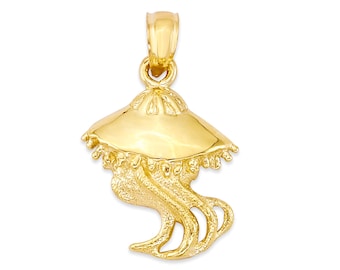 14k Real Solid Gold Jellyfish Necklace Beach Jewelry for Her, Summertime Necklace Jelly Fish Pendant Ocean Jewelry Gifts for Surfer