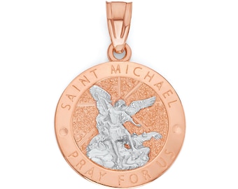 St. Michael Pendant Necklace: Solid 10k Rose Gold Archangel Medallion