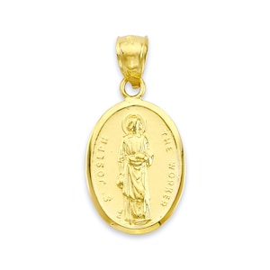 Real Solid Gold Saint Joseph Pendant in 10k or 14k, Oval Religious Medal Saint Protection Jewelry