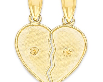 14K Yellow Gold SmallTe Amo Couple Broken Heart Charm Pendant For Necklace or Chain 14K Yellow Gold SmallTe Amo Couple Broken Heart Charm Pendant For Necklace or Chain