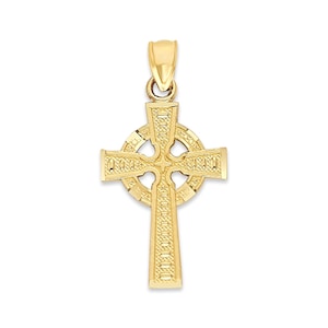 Cruz celta de oro, colgante de cruz celta de oro de 10k o 14k, joyería irlandesa, delicado collar con cruz para ella, collar de cruz celta de oro para hombre.