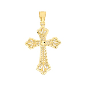 10k Yellow Gold Cross Necklace with Gold Chain, Gold Cross Pendant Jesus Piece Religious Jewelry, Christening Gift Christian Jewelry