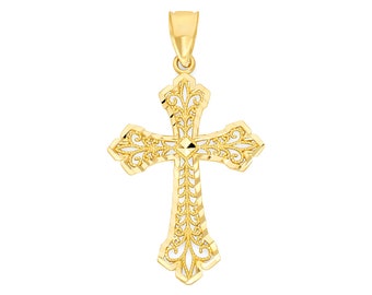 10k Yellow Gold Cross Necklace with Gold Chain, Gold Cross Pendant Jesus Piece Religious Jewelry, Christening Gift Christian Jewelry