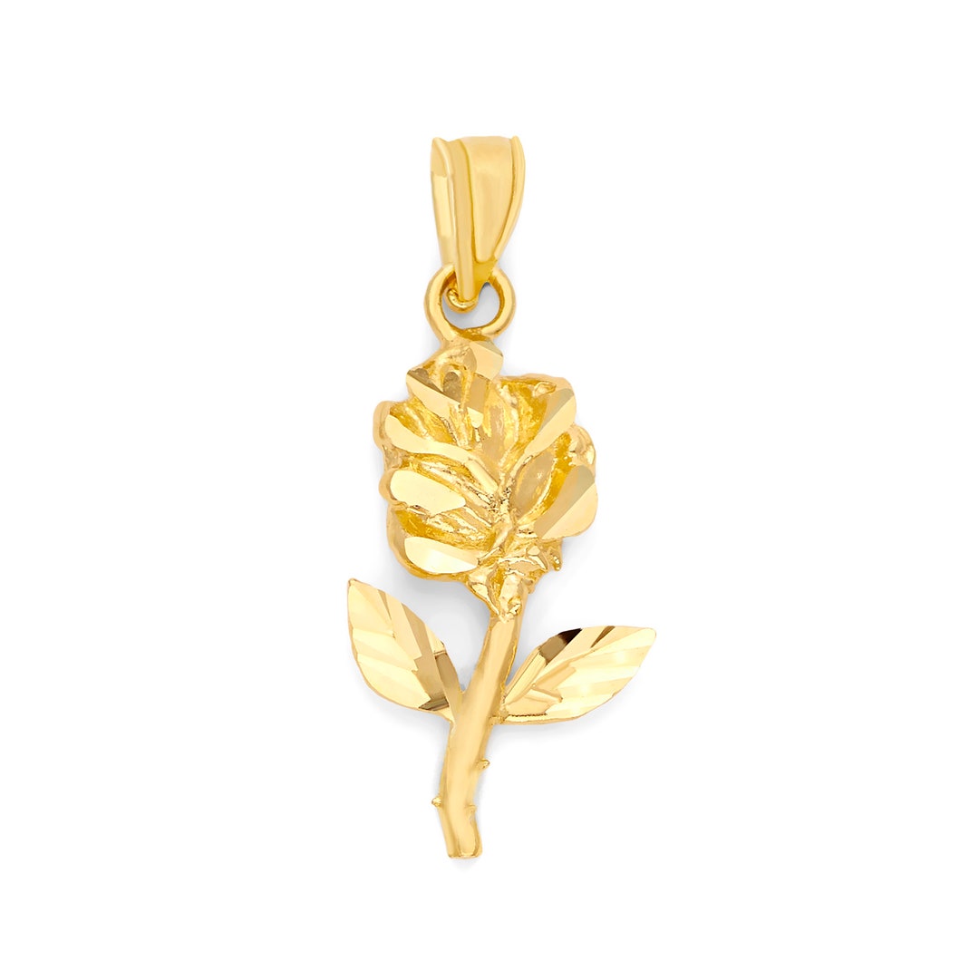 10k Real Solid Gold Rose Necklace, Flower Pendant for Women Flower