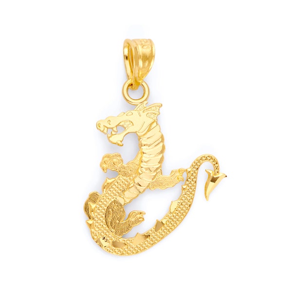 Collar con colgante de dragón de oro macizo de 14 k: regalo de joyería del zodiaco chino