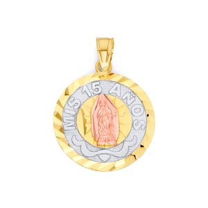 14k Solid Gold Mis 15 Años Pendant: Quinceanera Religious Gift