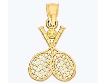10k Solid Gold Tennis Racket Pendant: Diamond Cut Charm