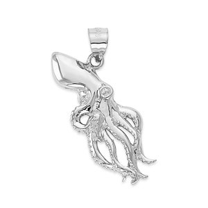 Sterling Silver Octopus Pendant: Kraken Squid Charm, Ocean Jewelry